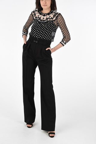 Pantaloni Palazzo a Vita Alta con Doppia Pince e Cintura 