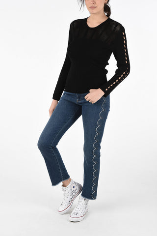 Cable Knit SOLID Sweater With Mesh Neckline