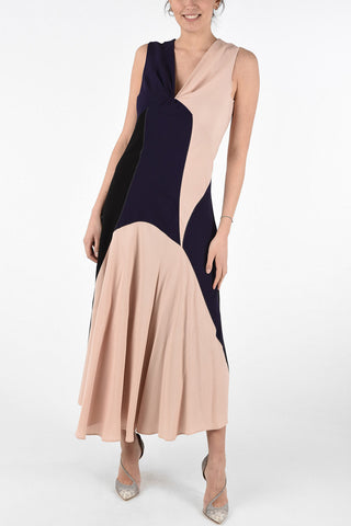 Color Block INTARSIA Dress with Flared Hem