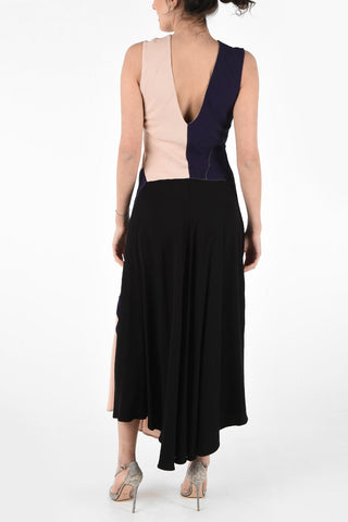 Color Block INTARSIA Dress with Flared Hem
