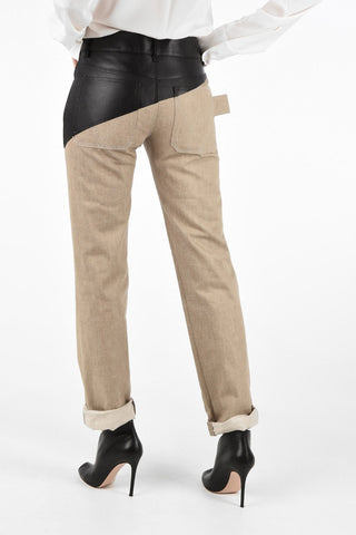 Straight Fit 5-Pocket Jeans with Diagonal Leather Detail