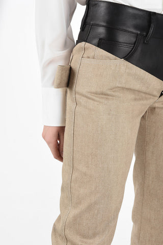 Straight Fit 5-Pocket Jeans with Diagonal Leather Detail