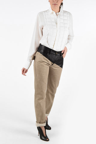 Straight Fit 5-Pocket Jeans with Diagonal Leather Detail