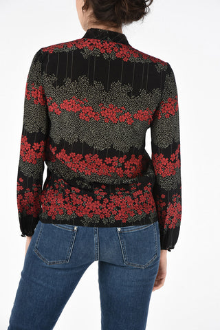 Silk Floral Print Blouse with Bow