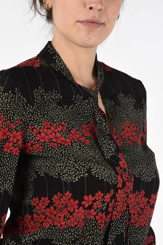 Silk Floral Print Blouse with Bow