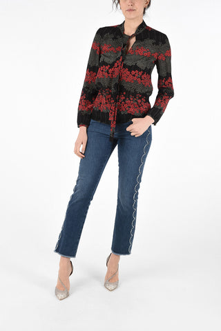 Silk Floral Print Blouse with Bow