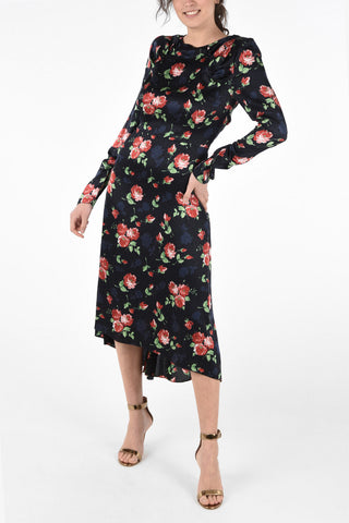 Floral Silk Asymmetrical Long Sleeve Dress
