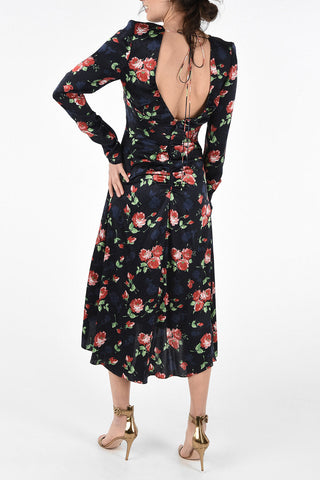 Floral Silk Asymmetrical Long Sleeve Dress