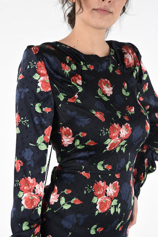 Floral Silk Asymmetrical Long Sleeve Dress