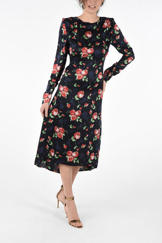 Floral Silk Asymmetrical Long Sleeve Dress