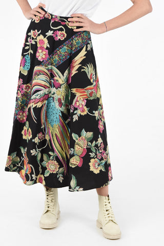 Cotton Floral Print Flared Skirt