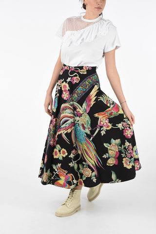 Cotton Floral Print Flared Skirt