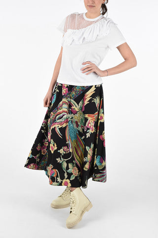 Cotton Crew-Neck T-Shirt with Tulle Sleeve Detail