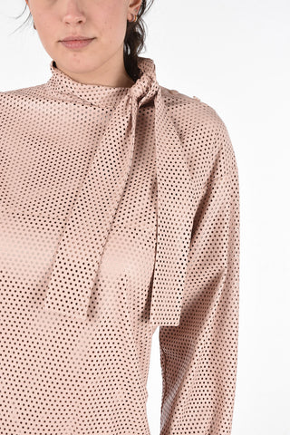 Laser Cut Leather Tie Neck Mini Dress