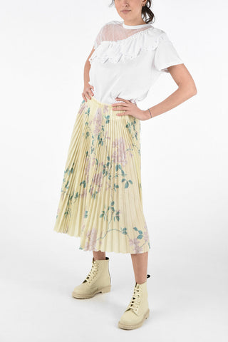 Floral Printed Accordion Skirt with Elastic Waist Band 