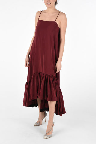 Silk Asymmetrical Dress with Peplum Hem