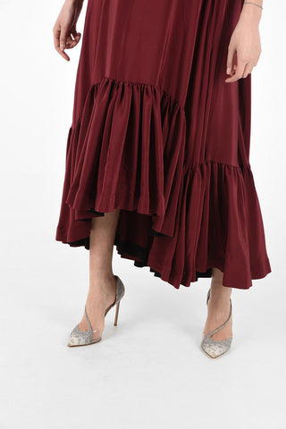 Silk Asymmetrical Dress with Peplum Hem