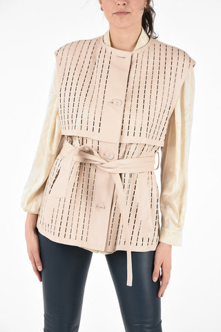Leather Sleeveless Jacket with Belt