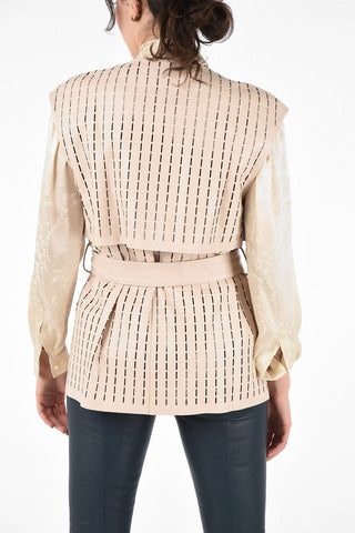 Leather Sleeveless Jacket with Belt