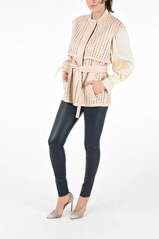 Leather Sleeveless Jacket with Belt