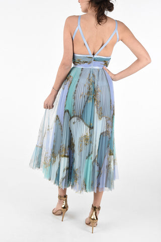 Monogram Tulle Sleeveless Pleated Dress