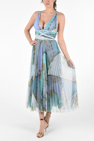 Monogram Tulle Sleeveless Pleated Dress
