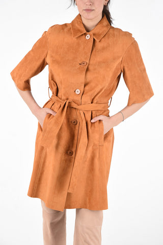 Suede Leather Belted Coat