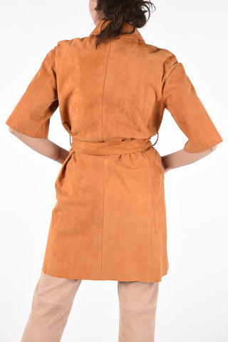 Suede Leather Belted Coat