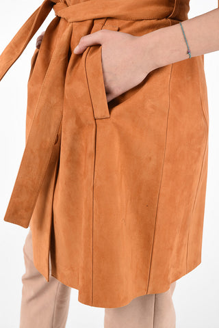 Suede Leather Belted Coat