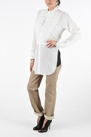 Quilted Silk Shirt with Hidden Closure 