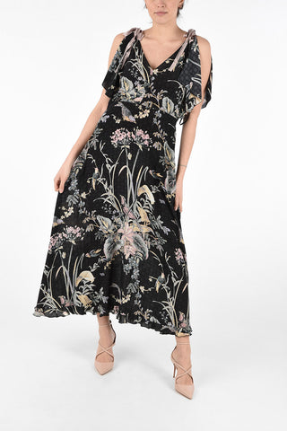 Floral Silk Cut Out Shoulder Maxi Dress