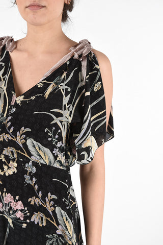 Floral Silk Cut Out Shoulder Maxi Dress