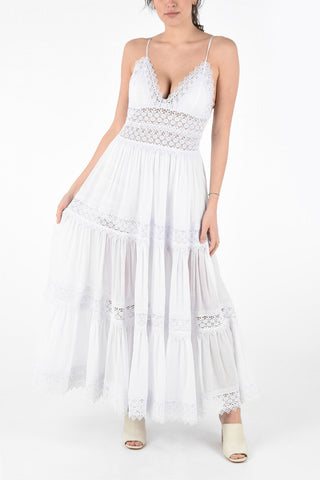 Vestito a Balze in Cotone con Ricamo Floreale 