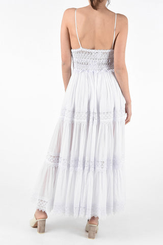 Vestito a Balze in Cotone con Ricamo Floreale 