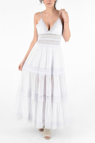 Vestito a Balze in Cotone con Ricamo Floreale 