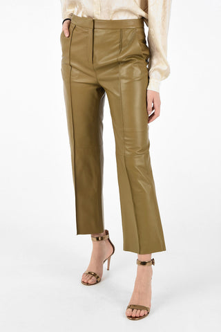 Leather Cropped Single Pleat Pants