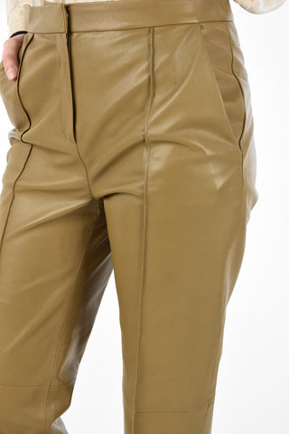 Leather Cropped Single Pleat Pants