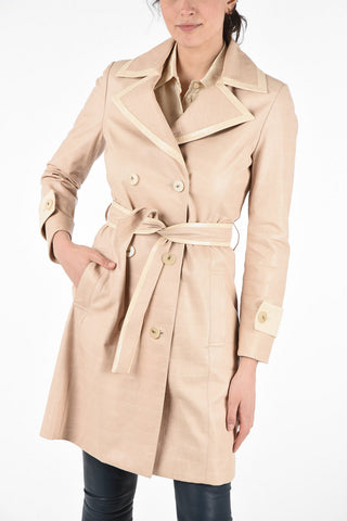 Crocodile Printed Leather Double Breasted Trench
