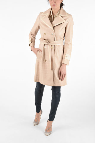 Crocodile Printed Leather Double Breasted Trench
