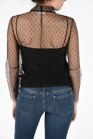 Polka Dot Tulle Blouse with Lace Detail