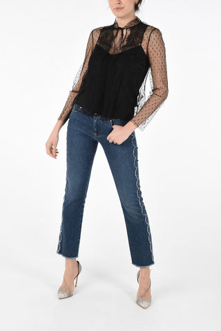 Polka Dot Tulle Blouse with Lace Detail