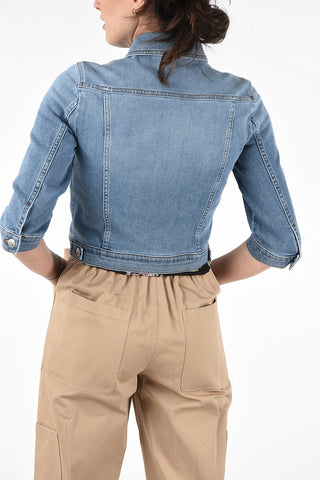 Denim Crop Jacket with Butterfly Patch