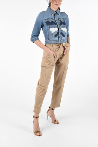Denim Crop Jacket with Butterfly Patch
