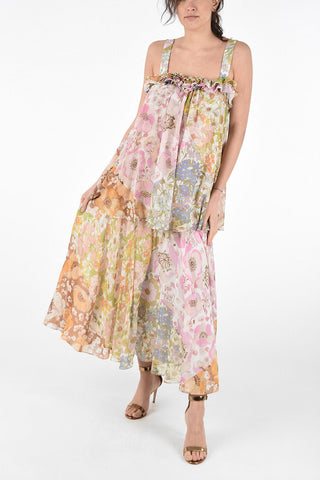 Silk and Cotton Floral Ruffle Dress