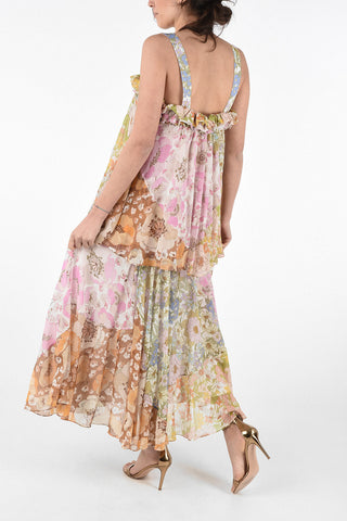 Silk and Cotton Floral Ruffle Dress