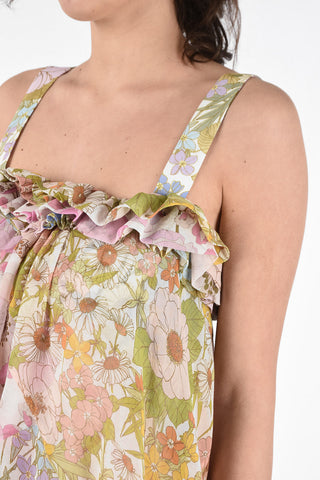Silk and Cotton Floral Ruffle Dress