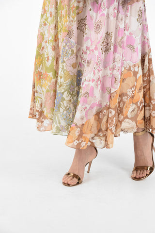 Silk and Cotton Floral Ruffle Dress