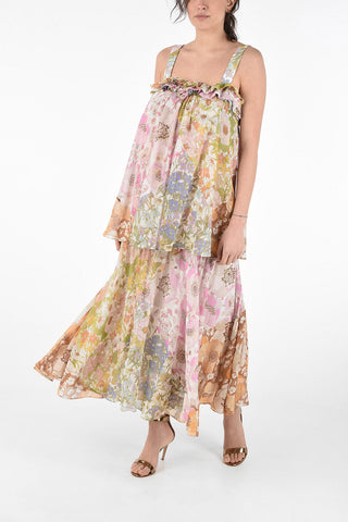 Silk and Cotton Floral Ruffle Dress