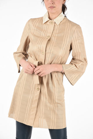 Laser Cut Leather 3/4 Sleeve Duster Coat