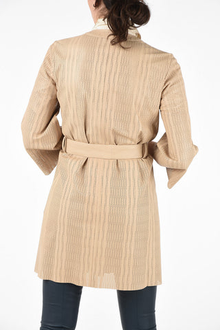 Laser Cut Leather 3/4 Sleeve Duster Coat